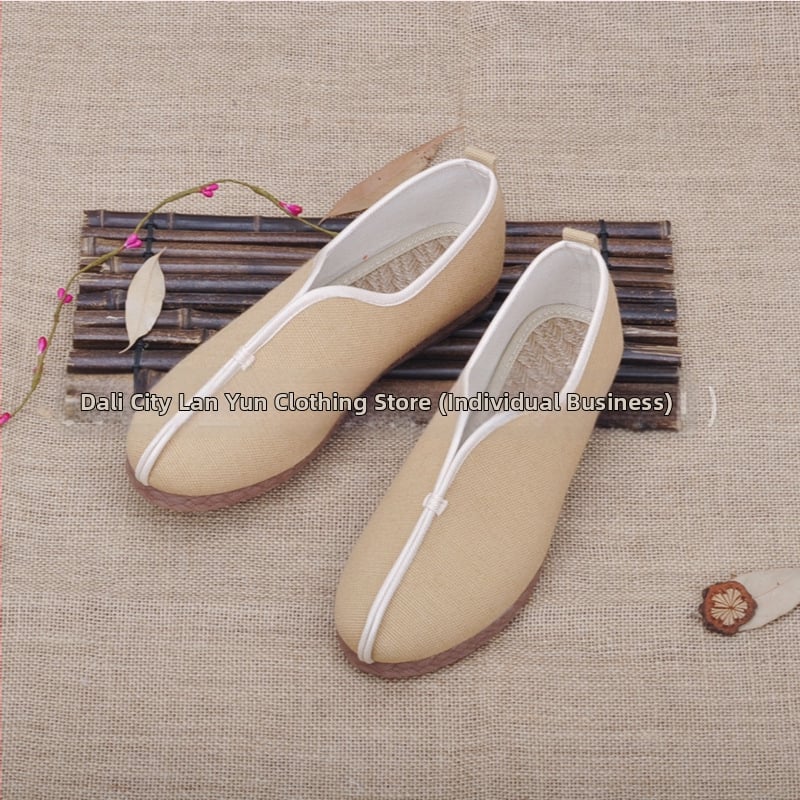 Meeste hingavadad lina jalanõud kanepi sisetaldaga, ümmarguse varba, madal ülemine osa, TPR tallad