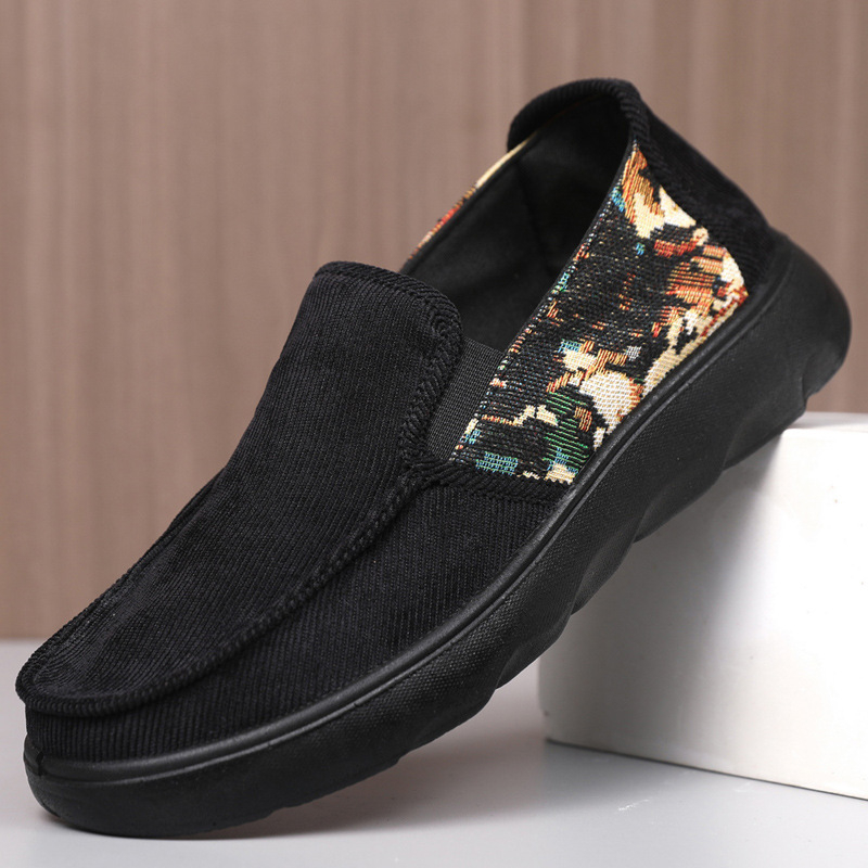 Muške casual slip-on tenisice s okruglim nosom, platnen gornji dio, prozračna unutrašnjost, 3–5 cm visina pete