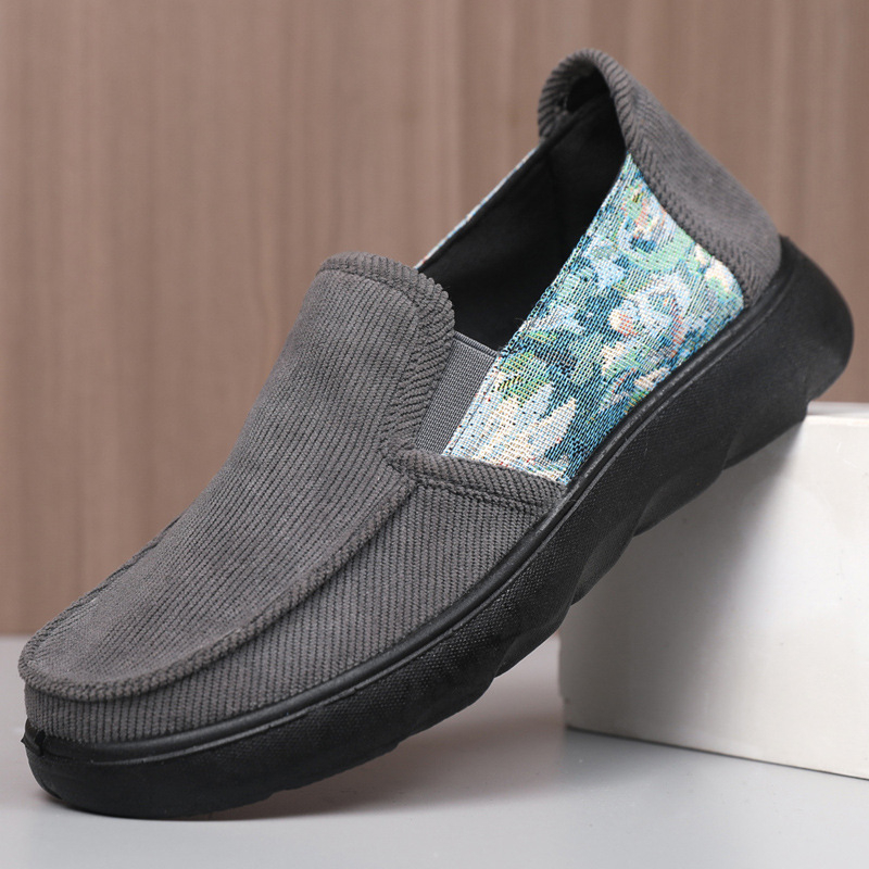 Muške casual slip-on tenisice s okruglim nosom, platnen gornji dio, prozračna unutrašnjost, 3–5 cm visina pete