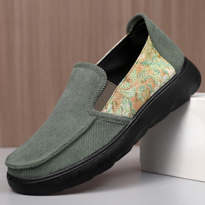 Muške casual slip-on tenisice s okruglim nosom, platnen gornji dio, prozračna unutrašnjost, 3–5 cm visina pete