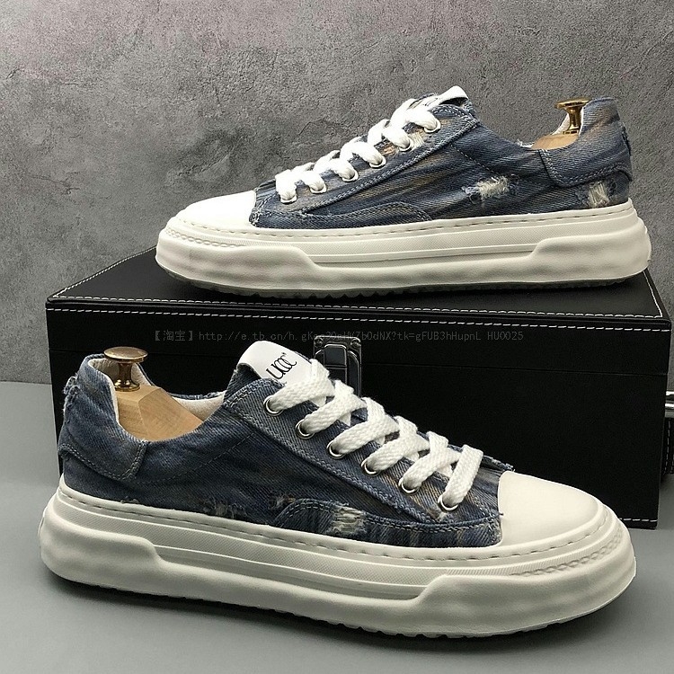 Pantofi sport pentru bărbați din denim, respirabili, de talie joasă, șireturi, talpă vulcanizată