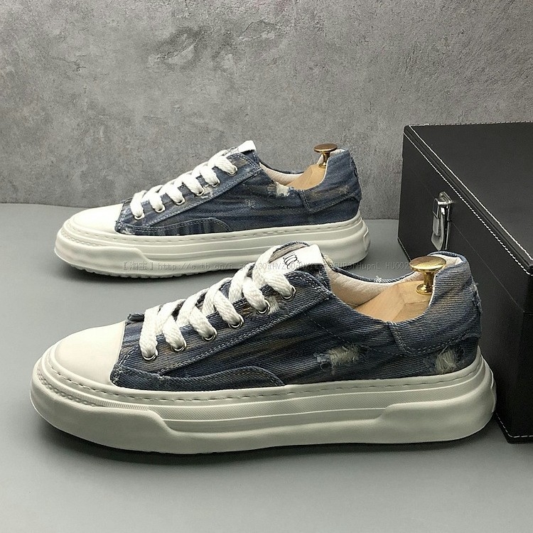 Pantofi sport pentru bărbați din denim, respirabili, de talie joasă, șireturi, talpă vulcanizată