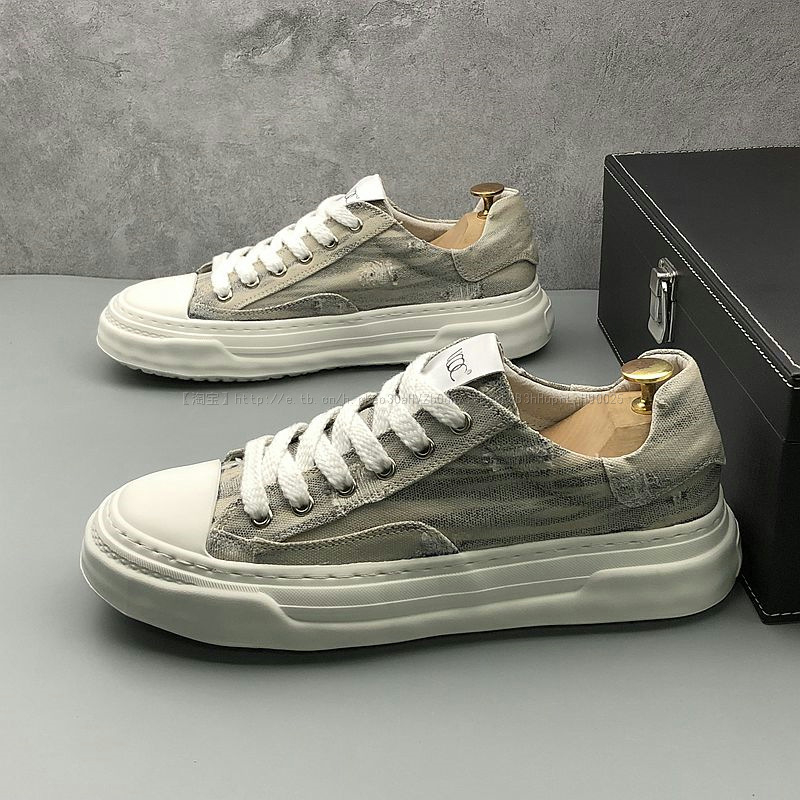 Pantofi sport pentru bărbați din denim, respirabili, de talie joasă, șireturi, talpă vulcanizată