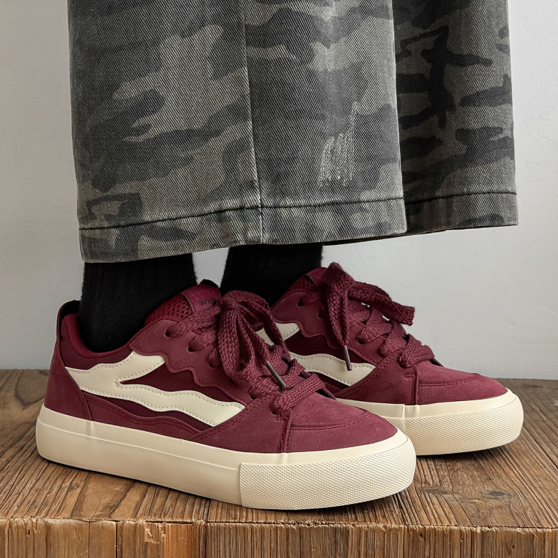 Adidași bărbați cu partea superioară din catifea, vârf rotund, talpă din cauciuc vulcanizat