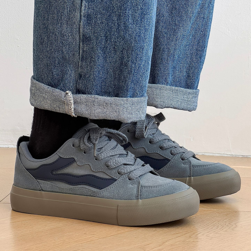 Adidași bărbați cu partea superioară din catifea, vârf rotund, talpă din cauciuc vulcanizat