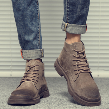 Botine Martin pentru bărbați — Piele naturală, talpă din cauciuc, vârf rotund, gât înalt, toc mic 1–3 cm