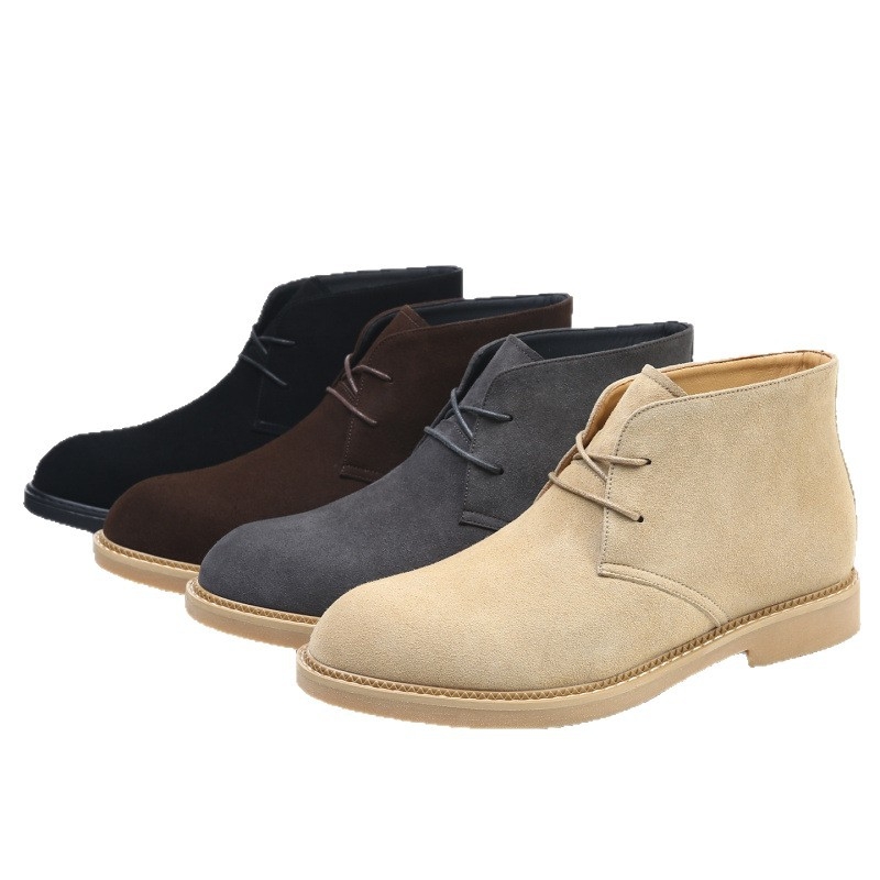 Ghete Martin din piele nubuk de bovine, talpă din cauciuc, toc mic 1-3 cm, vârf ascuțit