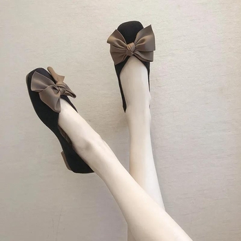 Pantofi Mary Jane flats fără toc, cu fundă, talpă moale, vârf pătrat, slip-on, toc jos 1-3 cm