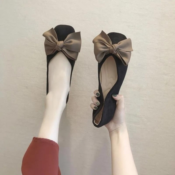 Pantofi Mary Jane flats fără toc, cu fundă, talpă moale, vârf pătrat, slip-on, toc jos 1-3 cm