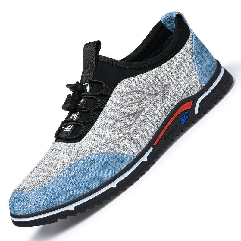 Vīriešu elpojošas kokvilnas auduma kurpes ar gumijas zoli, apaļš purns, zems papēdis, ikdienas čības