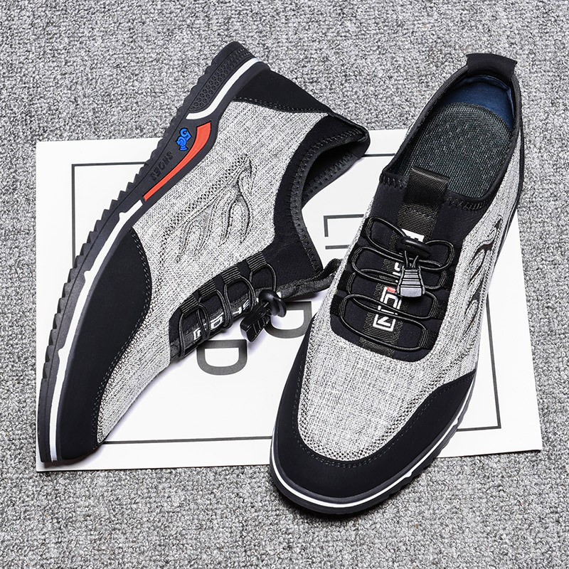 Vīriešu elpojošas etniskā kokvilnas auduma kurpes, gumijas zole, apaļš purns