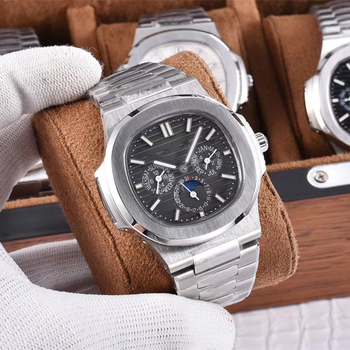 Ceas mecanic pentru bărbați, mișcare 240 (Pearl), carcasă și brățară din oțel inox, cristal de safir, calendar și faze ale lunii