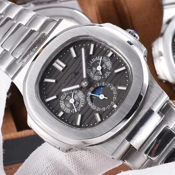 Ceas mecanic pentru bărbați, mișcare 240 (Pearl), carcasă și brățară din oțel inox, cristal de safir, calendar și faze ale lunii