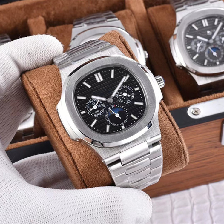 Ceas mecanic pentru bărbați, mișcare 240 (Pearl), carcasă și brățară din oțel inox, cristal de safir, calendar și faze ale lunii