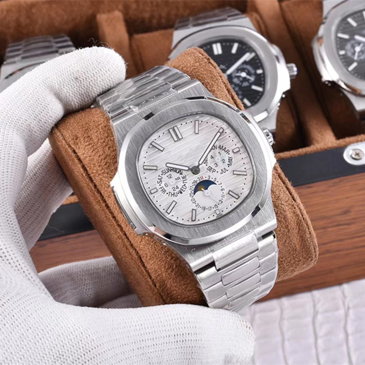 Ceas mecanic pentru bărbați, mișcare 240 (Pearl), carcasă și brățară din oțel inox, cristal de safir, calendar și faze ale lunii