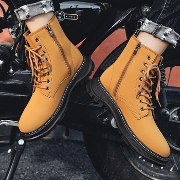 Cizme din piele, partea superioară din frosted ox-velvet, talpă din cauciuc, vârf rotund, toc mic de 1–3 cm, impermeabile