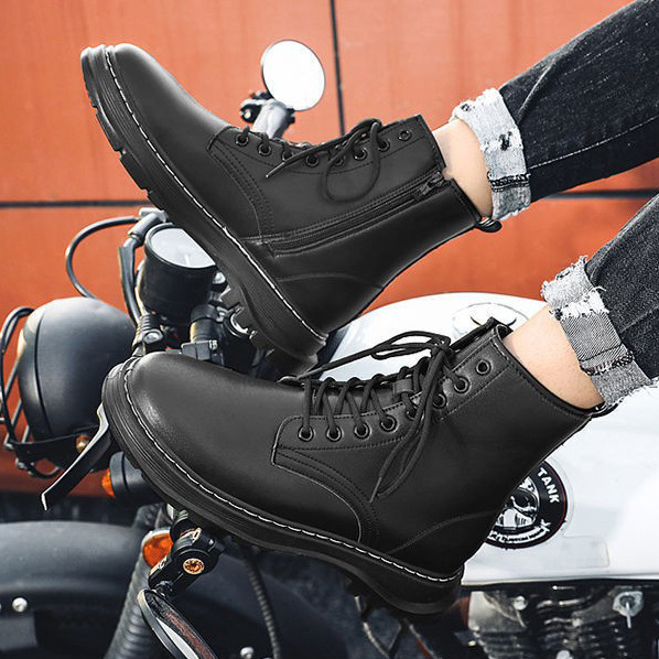 Cizme din piele, partea superioară din frosted ox-velvet, talpă din cauciuc, vârf rotund, toc mic de 1–3 cm, impermeabile