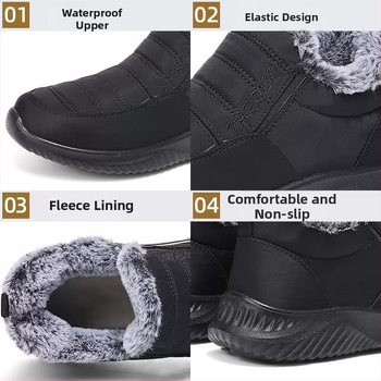 Unisex ziemas čības ar kažokādas iekšpusi, PU zole, bieza konstrukcija, brīvā stila, apaļš purns