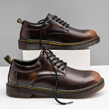 Tooling čizme s pravom kožom, okrugli vrh, niski klinasti potpetica, proljetno-retro Martin stil, Knight Boots
