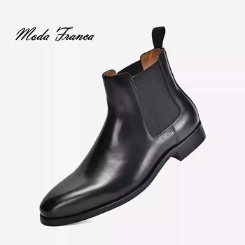 Chelsea μποτάκια από γνήσιο δέρμα, σόλα από καουτσούκ, στρογγυλή μύτη, χαμηλό ύψος