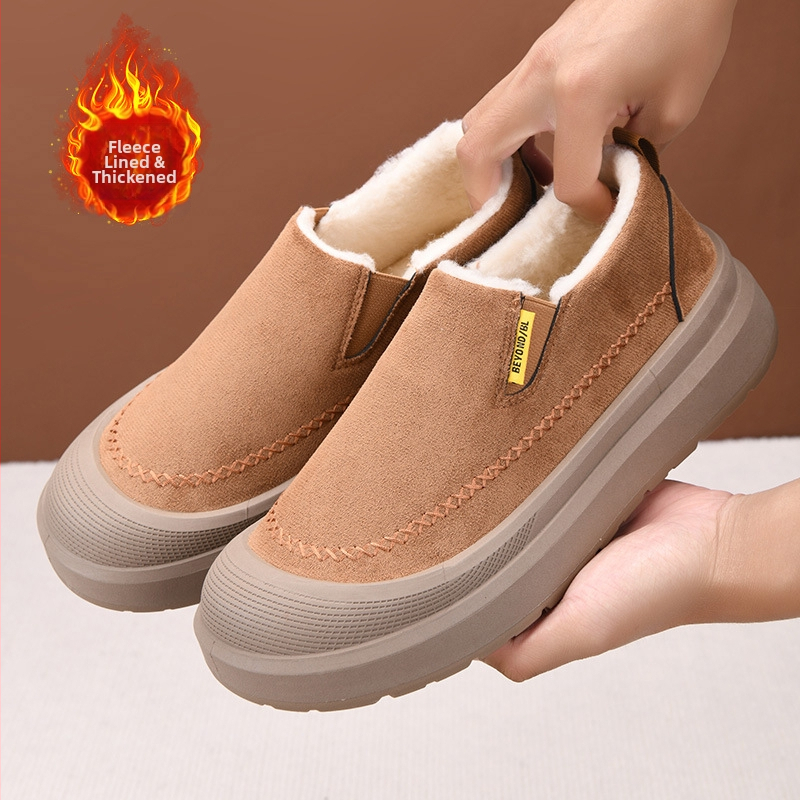 Vīriešu velūra čības ziemai 2025, ar siltu odere, bieza zole, pretslīdošas