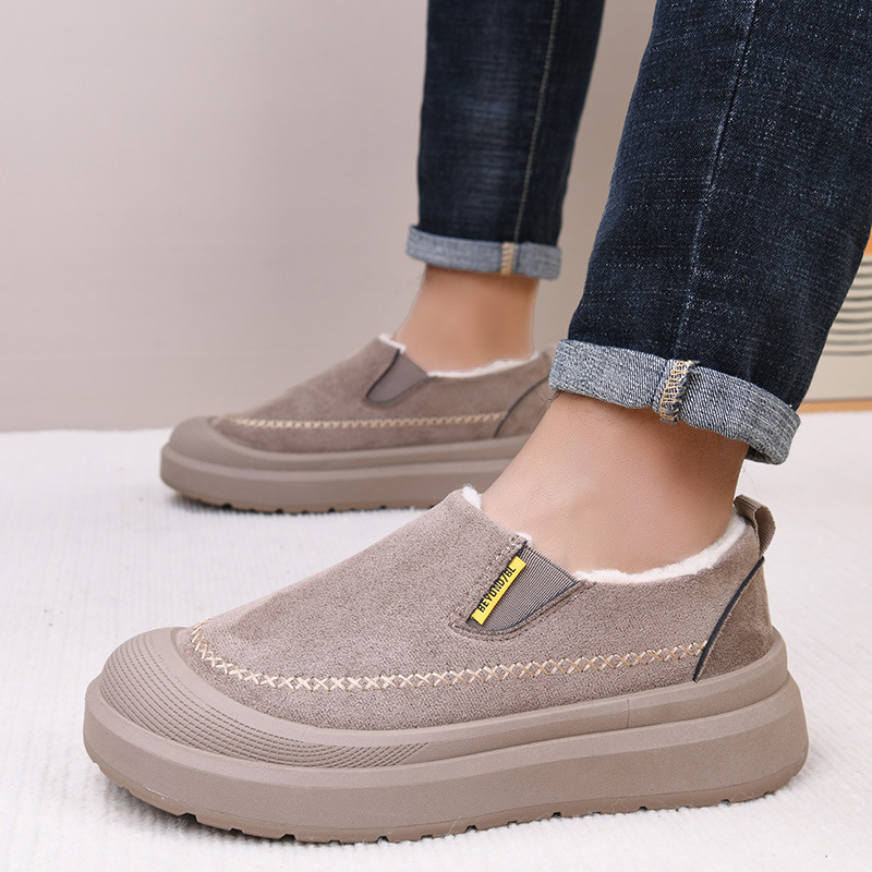 Vīriešu velūra čības ziemai 2025, ar siltu odere, bieza zole, pretslīdošas