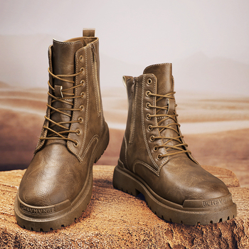 Férfi Martin csizma, brit stílus, magas szárú, őszi-téli, PU felső rész