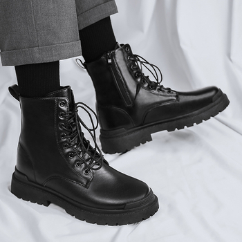 Férfi Martin csizma, brit stílus, magas szárú, őszi-téli, PU felső rész