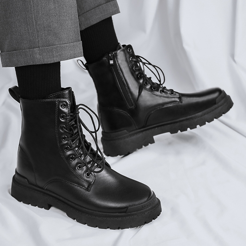 Férfi Martin csizma, brit stílus, magas szárú, őszi-téli, PU felső rész