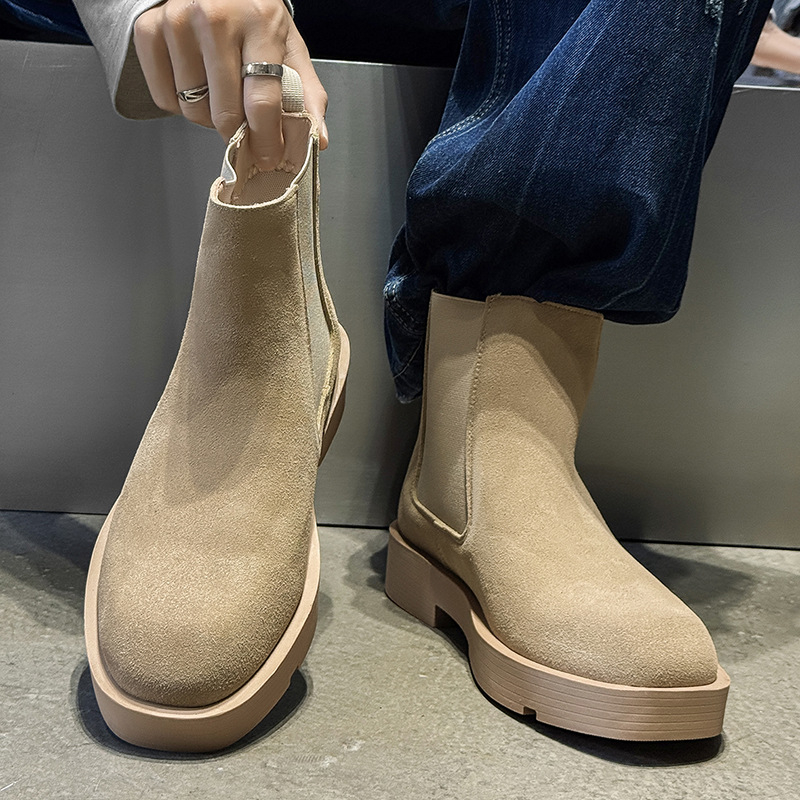 Férfi velúr Chelsea csizmák vastag talppal, csúszásmentes gumitalp, alacsony sarok 1–3 cm, belső hálós bélés, modell 66618, brit stílus, őszi viselet