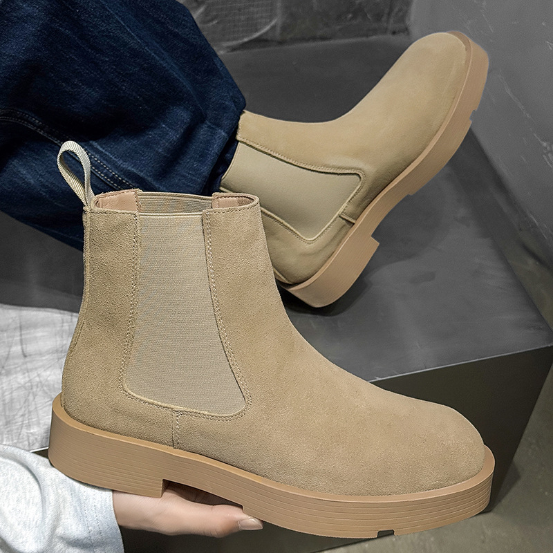 Férfi velúr Chelsea csizmák vastag talppal, csúszásmentes gumitalp, alacsony sarok 1–3 cm, belső hálós bélés, modell 66618, brit stílus, őszi viselet