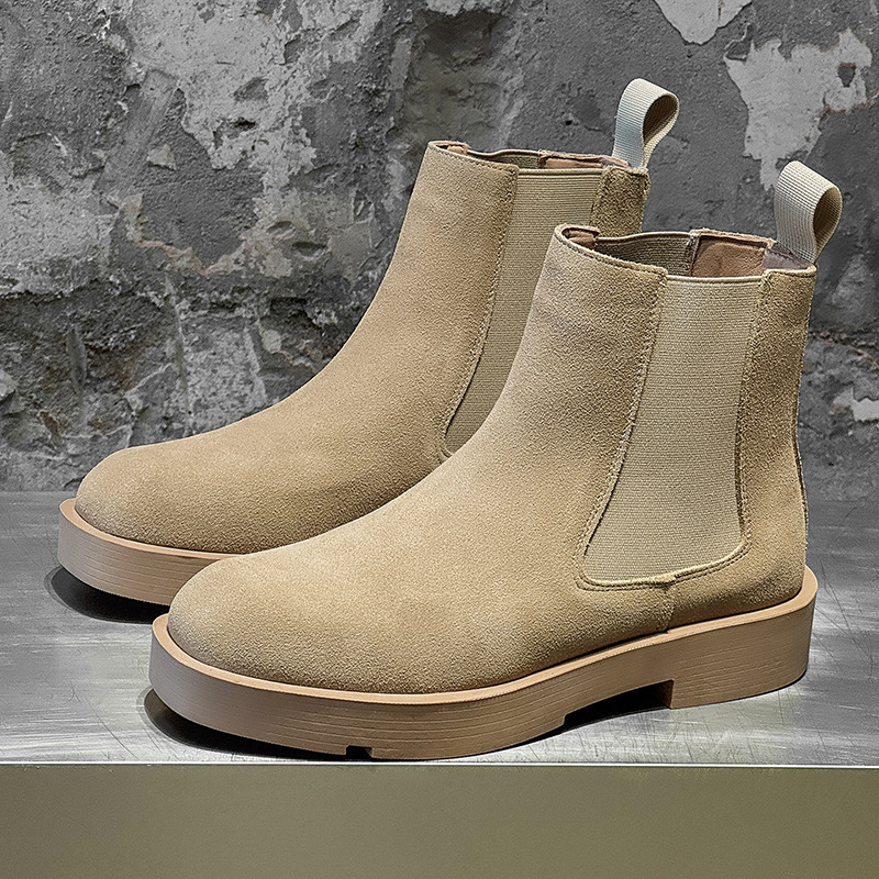 Férfi velúr Chelsea csizmák vastag talppal, csúszásmentes gumitalp, alacsony sarok 1–3 cm, belső hálós bélés, modell 66618, brit stílus, őszi viselet