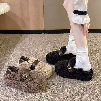 Női szőrös cipő, vastag gumi talppal, felső része báránygyapjúból, rugalmas zárás, tavasz