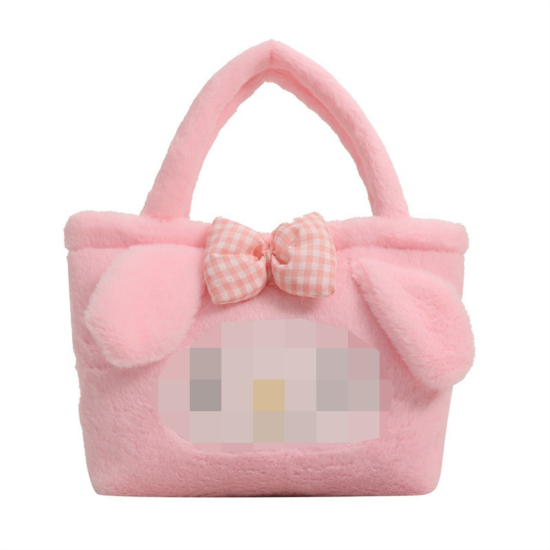 Gyerekbarát karikatúra plush táska, függőleges négyszög alakú forma, poliészter bélés, nyitott külső zseb, puha anyag