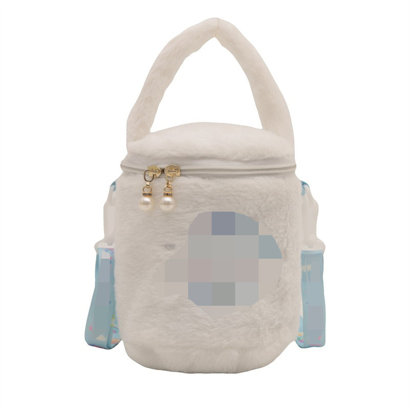 Gyerekbarát karikatúra plush táska, függőleges négyszög alakú forma, poliészter bélés, nyitott külső zseb, puha anyag