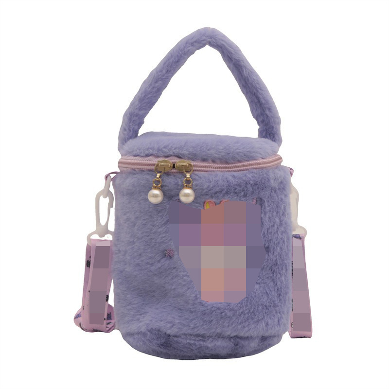 Gyerekbarát karikatúra plush táska, függőleges négyszög alakú forma, poliészter bélés, nyitott külső zseb, puha anyag