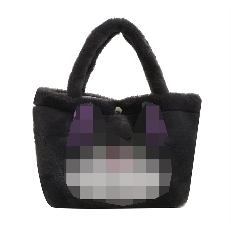 Gyerekbarát karikatúra plush táska, függőleges négyszög alakú forma, poliészter bélés, nyitott külső zseb, puha anyag