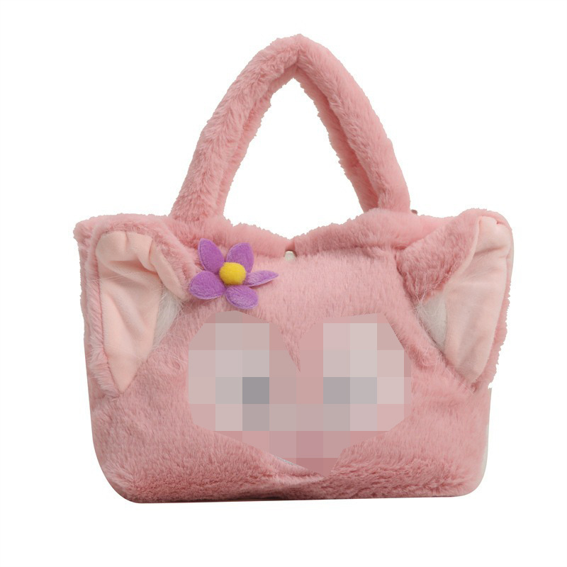 Gyerekbarát karikatúra plush táska, függőleges négyszög alakú forma, poliészter bélés, nyitott külső zseb, puha anyag