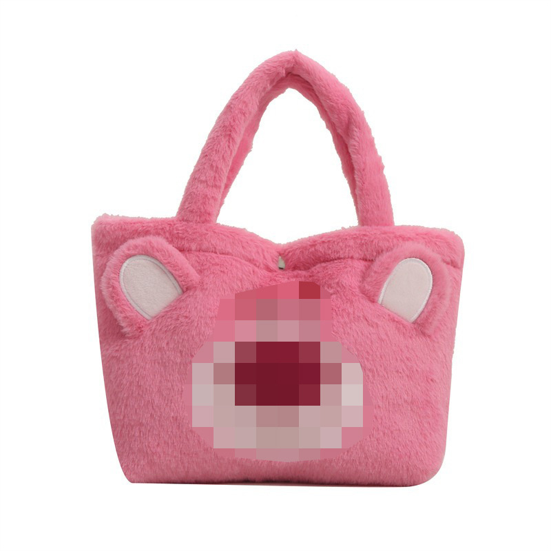 Gyerekbarát karikatúra plush táska, függőleges négyszög alakú forma, poliészter bélés, nyitott külső zseb, puha anyag