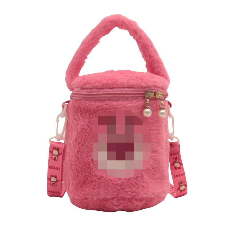 Gyerekbarát karikatúra plush táska, függőleges négyszög alakú forma, poliészter bélés, nyitott külső zseb, puha anyag