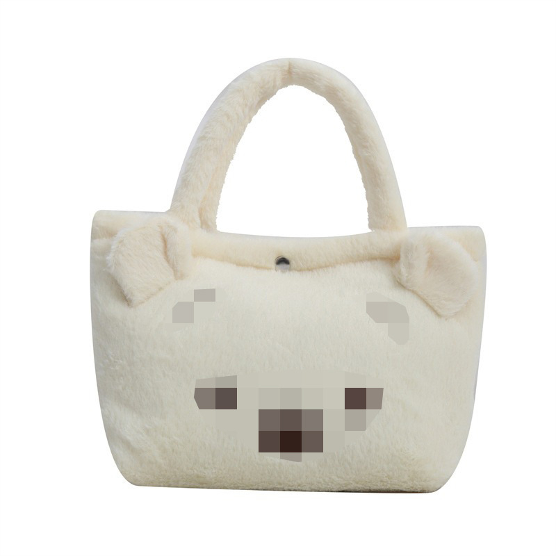 Gyerekbarát karikatúra plush táska, függőleges négyszög alakú forma, poliészter bélés, nyitott külső zseb, puha anyag