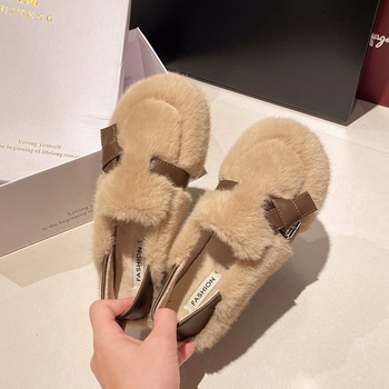 Női szőrös slip-on Mary Jane cipő, őszi 2025 modell, kétoldalas viselés, pamut bélés, gumírozott talp, alacsony felső rész