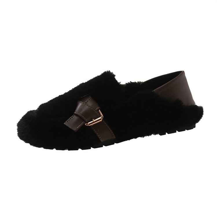 Női szőrös slip-on Mary Jane cipő, őszi 2025 modell, kétoldalas viselés, pamut bélés, gumírozott talp, alacsony felső rész