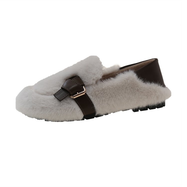 Női szőrös slip-on Mary Jane cipő, őszi 2025 modell, kétoldalas viselés, pamut bélés, gumírozott talp, alacsony felső rész