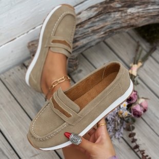 Ženske casual slip-on loafers bez vezica, okrugli vrh, gornji dio od denima, ravna peta 1–3 cm, gumeni potplat
