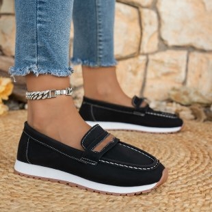 Ženske casual slip-on loafers bez vezica, okrugli vrh, gornji dio od denima, ravna peta 1–3 cm, gumeni potplat