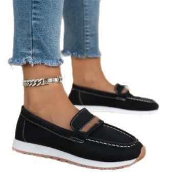Ženske casual slip-on loafers bez vezica, okrugli vrh, gornji dio od denima, ravna peta 1–3 cm, gumeni potplat