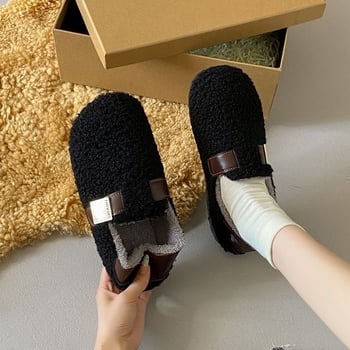 Női pamut cipő bolyhos béléssel, alacsony felső rész, lapos sarka, PVC talp