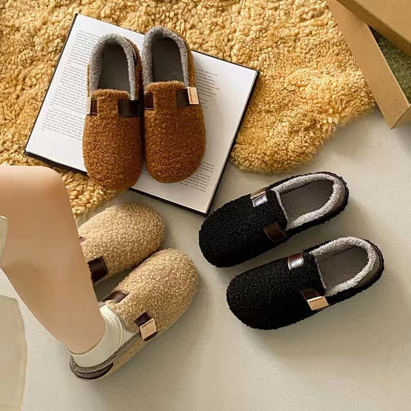 Női pamut cipő bolyhos béléssel, alacsony felső rész, lapos sarka, PVC talp