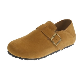 Ženske Slip-On ravne cipele - nubuk gornji dio, zaobljena nosnica, niski pet, PU ulošak, gumeni potplat